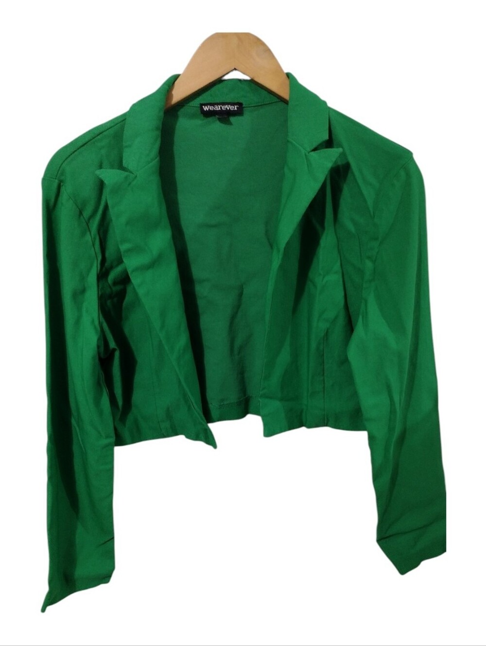 WeareVer Cropped Green Open Front Blazer Jacket - Women